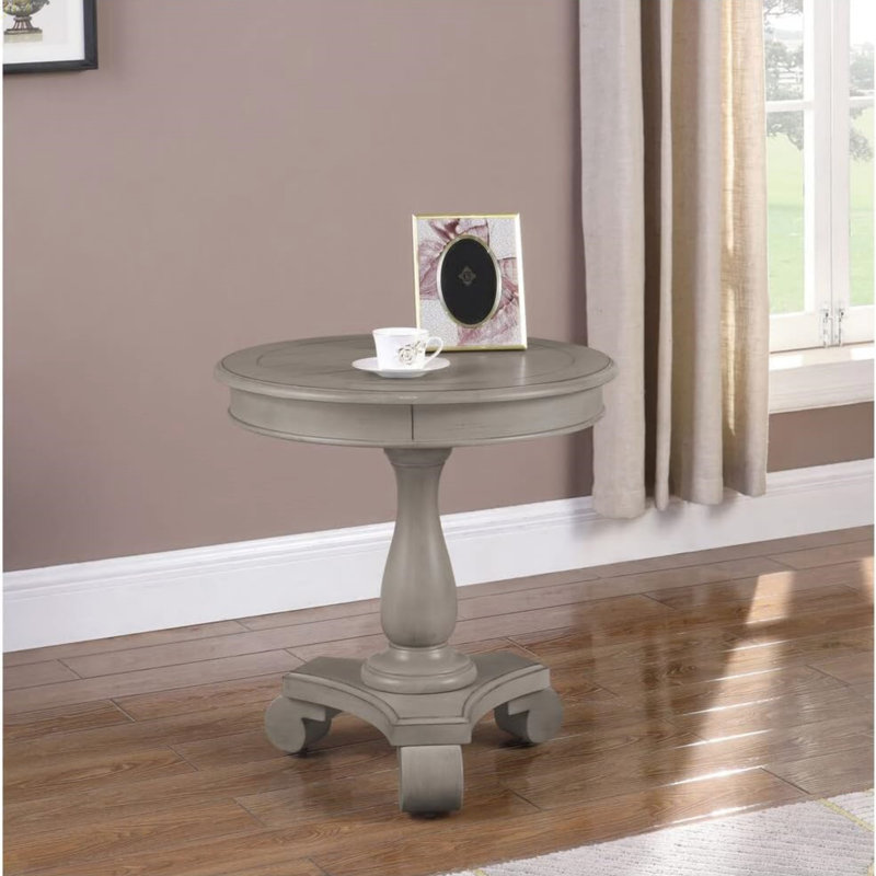 Table de bout ronde transitionnelle, table d'appoint de salon en bois, gris