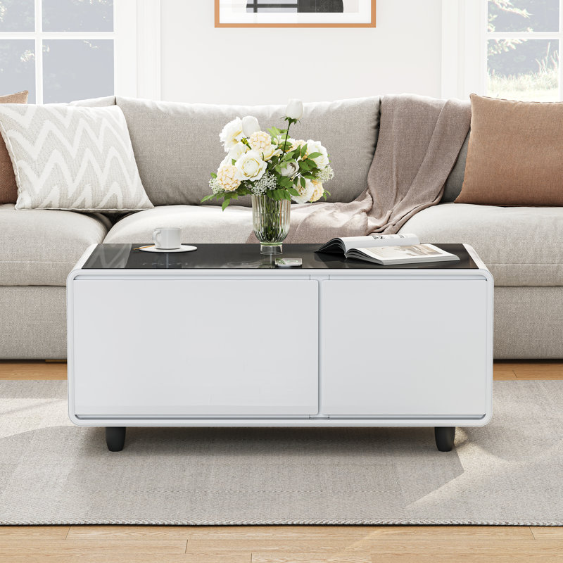  Smart Coffee Table with 93L Built-In Fridge & Freezer, Bluetooth Speakers, Wireless Charging, USB Ports, LED Lighting, Modern Living Room Refrigerated Table