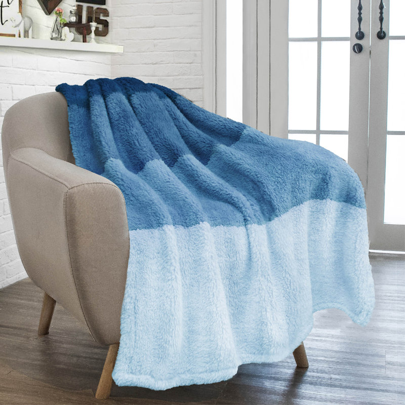 Jeté de lit Fluffy Sherpa, Lit simple, Dégradé / bleu mer