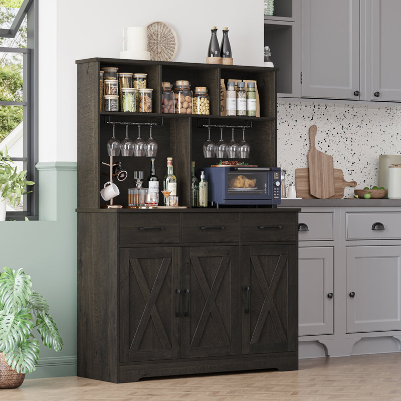 Garde-manger 60 po avec 3 tiroirs, Marron foncé