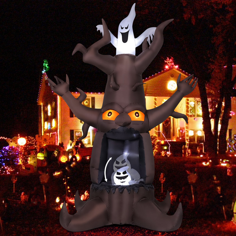 8 FT Lighted Animated Halloween Inflatable Haunted Tree Inflatable with Ghosts