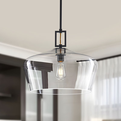 1-Light 18In.W Modern Clear Glass Dome Pendant Light