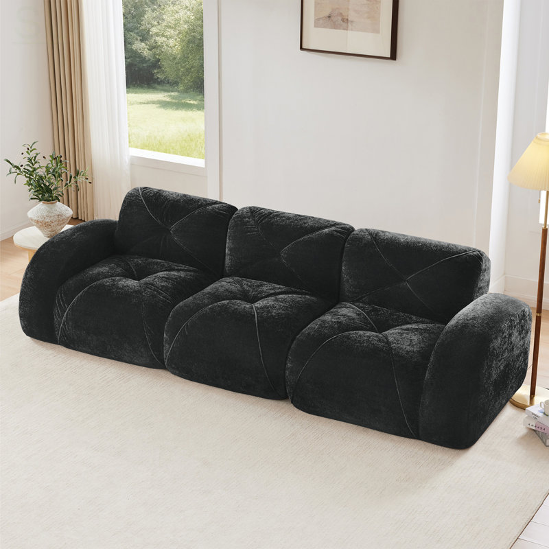 110'' Boneless Modular Sectional Sofa With Tufted Velvet, High-Density Foam, Anti-Slip Design, And Ergonomic Comfort For Home And Study