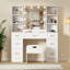 Ensemble de coiffeuse de style maison de campagne avec miroir lumineux à DEL, coiffeuse avec prises de courant et tabouret de rangement, 3 modes d'éclairage pour la chambre à coucher, blanc-1957043086
