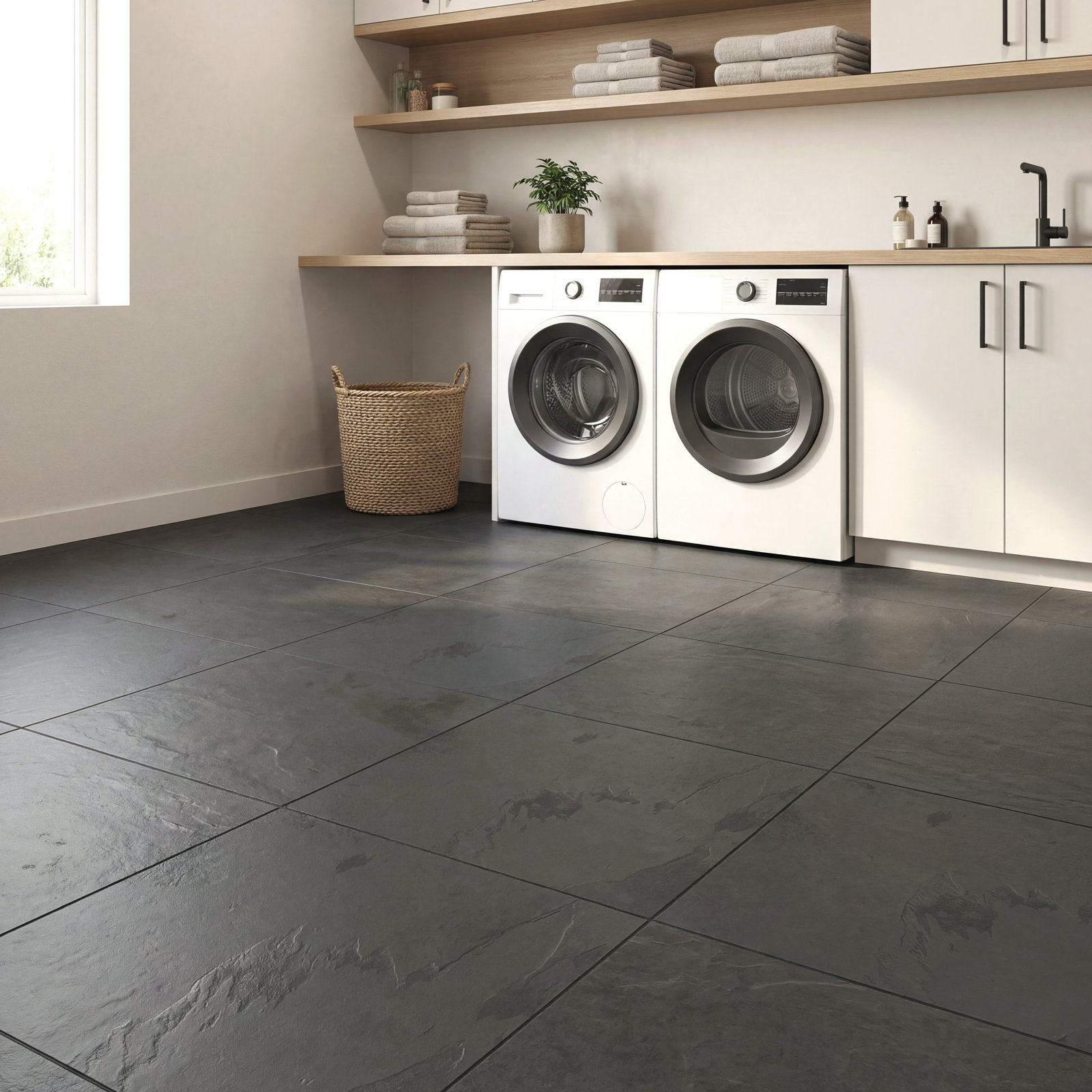 Camden 16" x 16" Gauged Slate Tile, Charcoal
