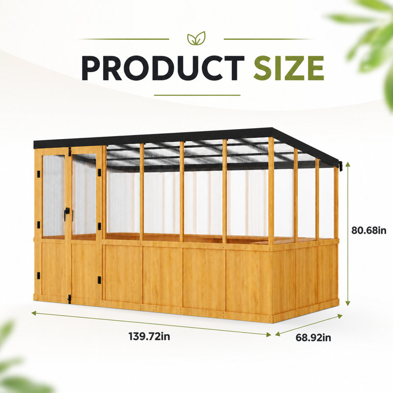 Serre extérieure en bois avec panneaux en polycarbonate et tablettes pour plantes l 6 pi x P 12 pi
