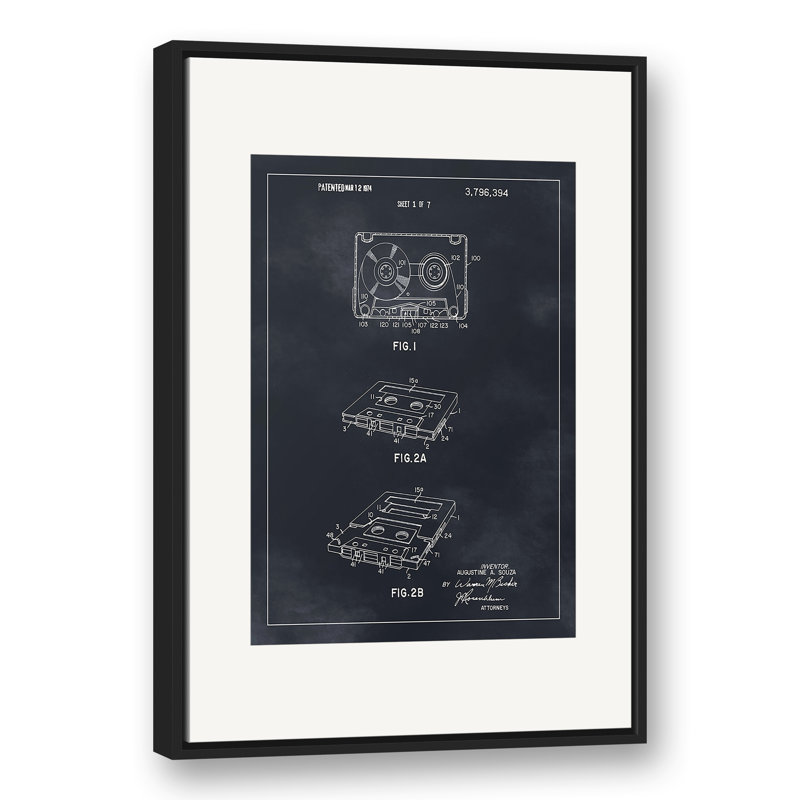 «Cassette Tape», brevet sur toile, H 37,75 po x l 25,75 po x P 1,75 po, Cadre flottant noir