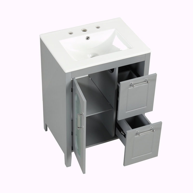 Ensemble de meuble-lavabo simple 24 po avec plateau en céramique Gatsby, Gris
