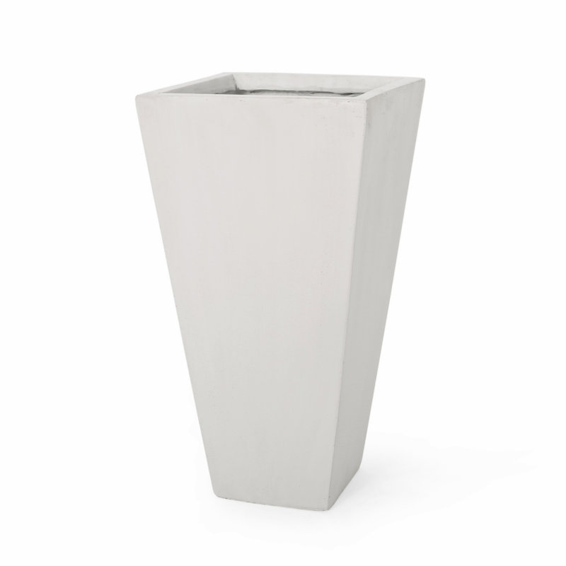 Outdoor Modern MGO Small Cast Stone Planter, Matte White