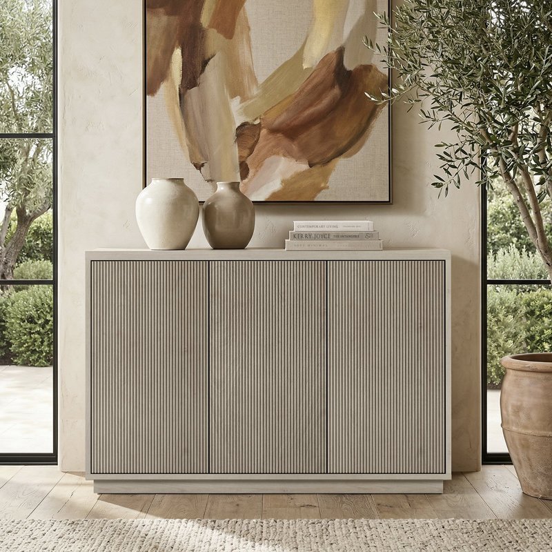 Buffet 48 "avec tablettes réglables et gestion des câbles - Buffet transitionnel blanc Alder pour salle à manger | Alston