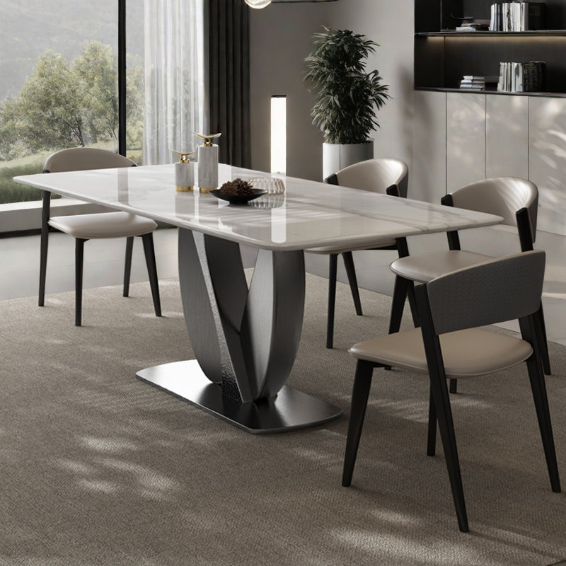 Modern Rectangular Faux Marble Dining Table Set, 29.5"H x 55.1"L x 31.5"W