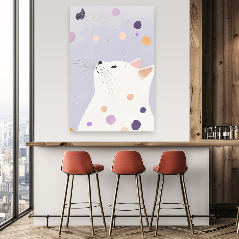 «Curious Cat Butterfly Dreamy Playful Whimsical Butterfly Cat», reproduction d'art murale, H 60 po x l 40 po