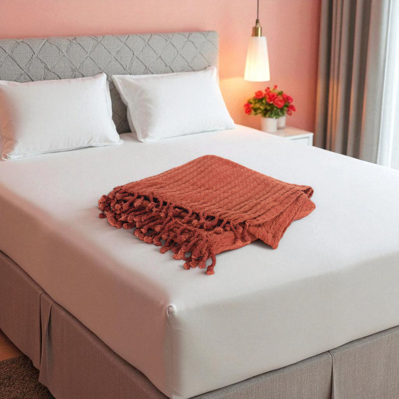 Jeté en 100% coton, Orange, L 49,7 po x l 59,76 po