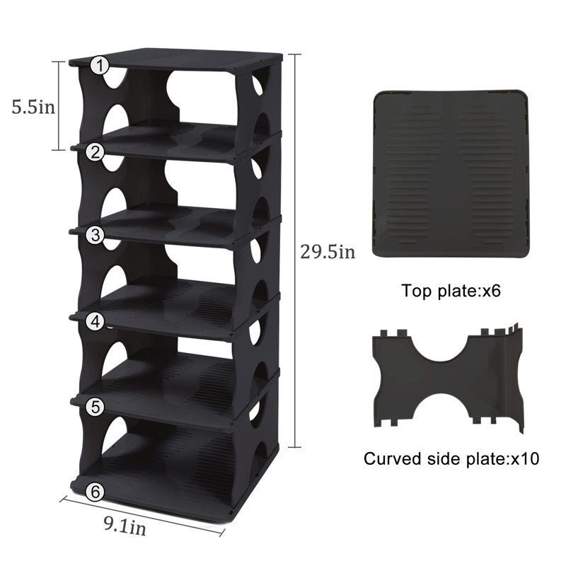 6 Pair Stackable Shoe Rack, Black