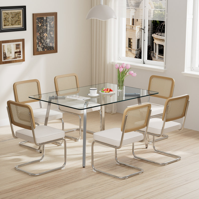 Ensemble de salle à manger rectangulaire, Beige/Argenté, 7