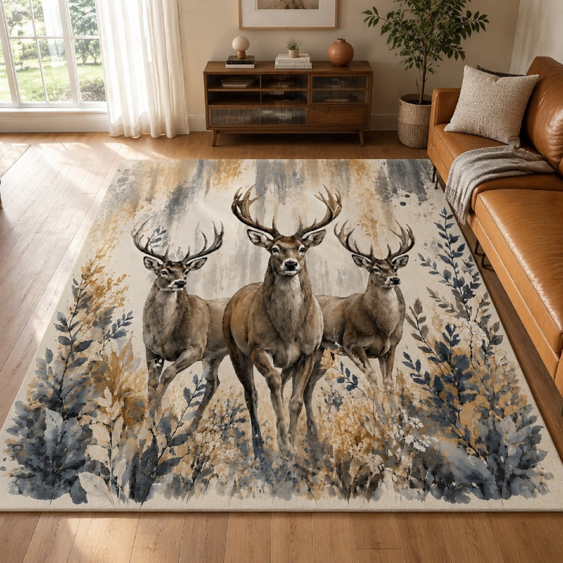 Tapis réaliste à imprimé cerf 1Pcs, L 70,9 po x L 98,4 po x 1 pièce