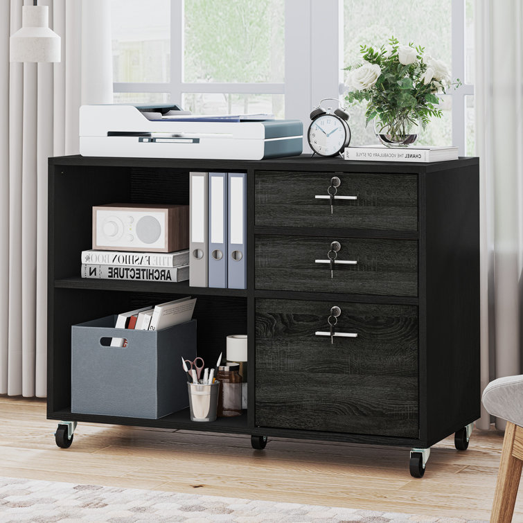 Alday 35"W 3-Tiers Storage File Cabinet with locking Drawers & Casters