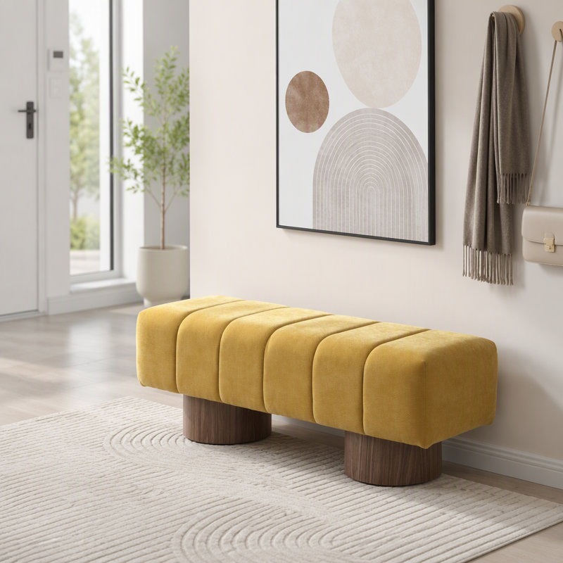 Chenille Upholstered Bench, Yellow