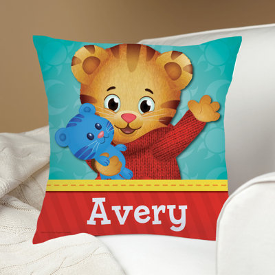 Daniel Tiger''s Neighborhood Personalized Throw Pillow With Daniel And Tigey On Blue Removable Cover, Custom Name Printed, Official Licensed Product, 14X14