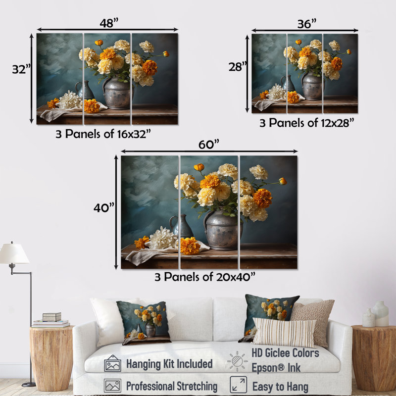 Ensemble de salon Marigold Elegance Bouquet Still Life I - Marigold Wall Art, H 32 po x l 48 po x P 1 po