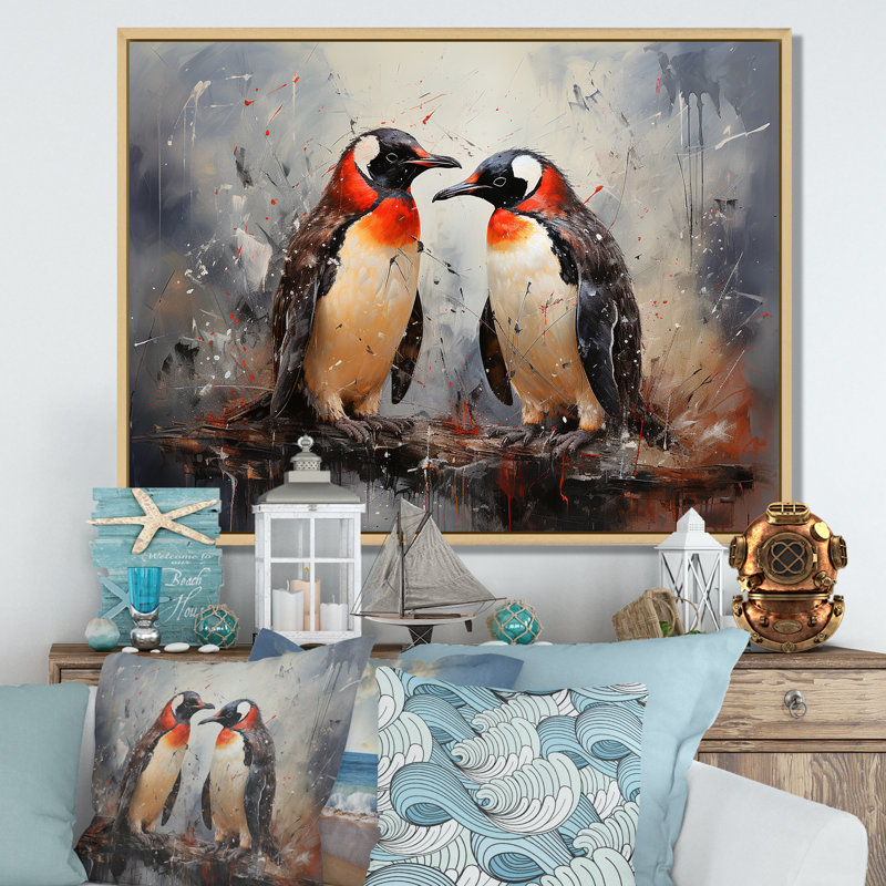 «Penguin Dreamscape I» sur toile, Cadre flottant naturel, H 34 po x l 44 po x P 1,5 po