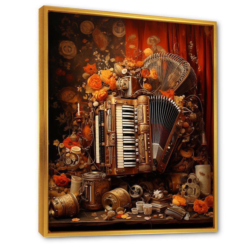Soufflet soufflé ambre antique sur toile, Cadre flottant doré, H 40 po x l 30 po x P 1,5 po