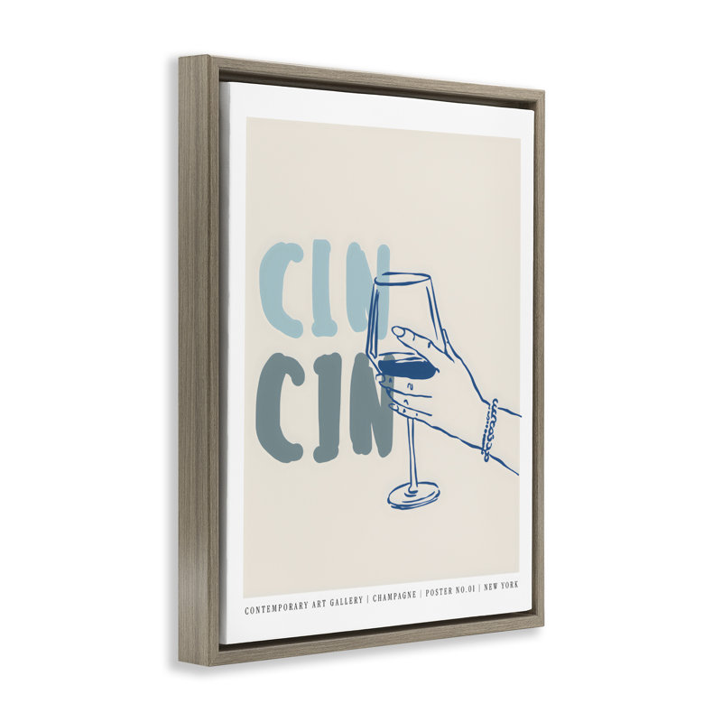 Cadre flottant Cin Cin Blue Champagne, conçu par The Prints Vibe, 31 x 25, Montalcino Elm Floater Framed