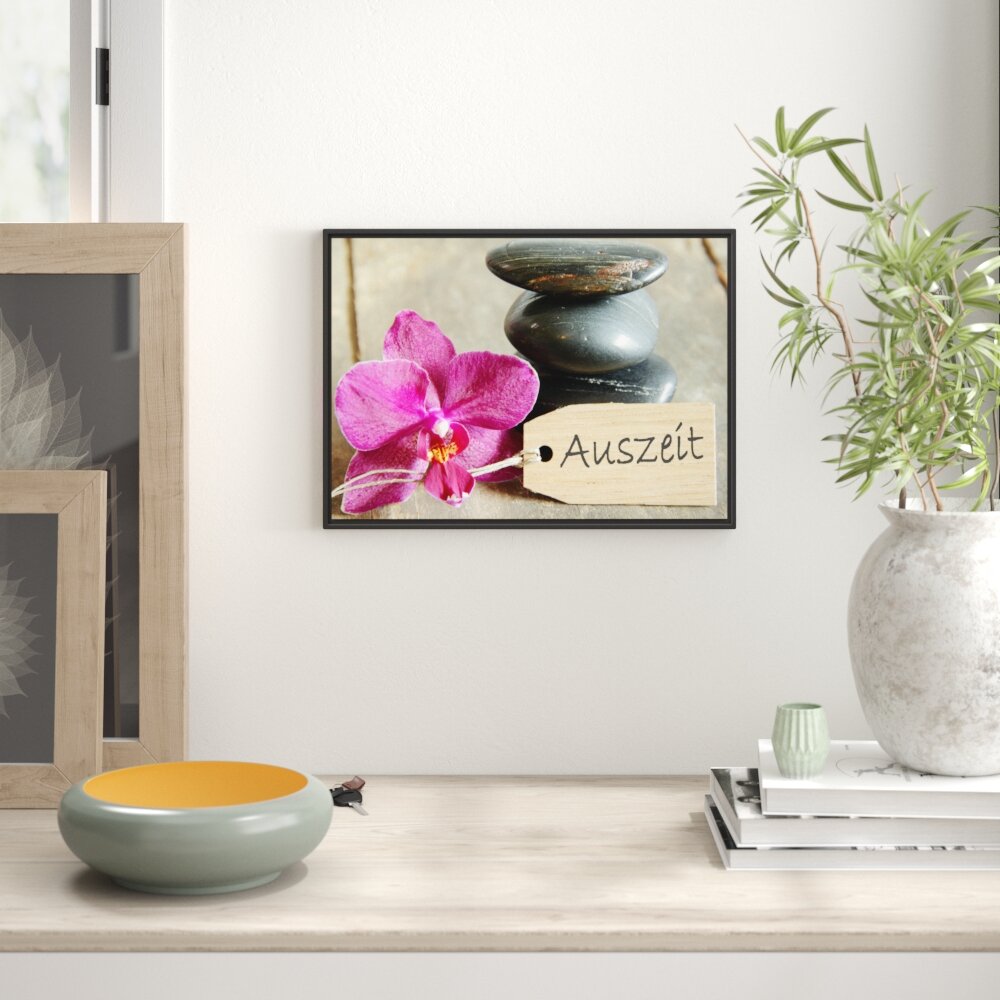 Gerahmtes Wandbild Auszeit Orchidee mit Zen Steinen