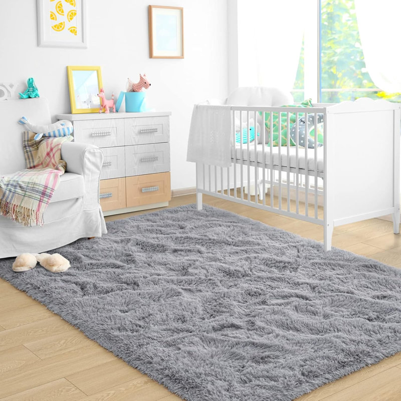 Ultra Soft Grey Rugs For Bedroom, Fluffy Shag Area Rugs For Living Room, Large Comfy Furry Rug For Boys Kids Baby Room Decor, Non Slip Nursery Rug Modern Indoor Fuzzy Floor Carpet