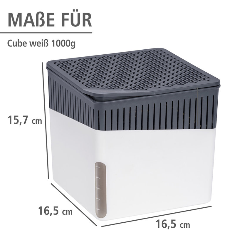 WENKO dehumidifier mod. Cube 2 x 1000g, for rooms up to approx. 80m³, 15cm H x 16cm W x 16cm D, White
