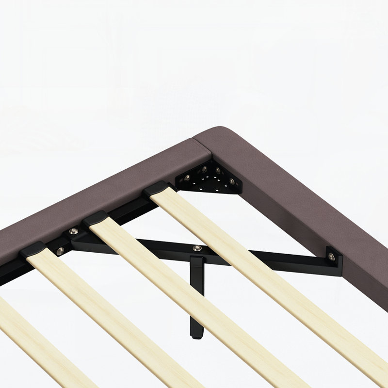 Structure de lit flottante avec lumière DEL, lit plateforme moderne en similicuir, aucun sommier requis, Café, Complète