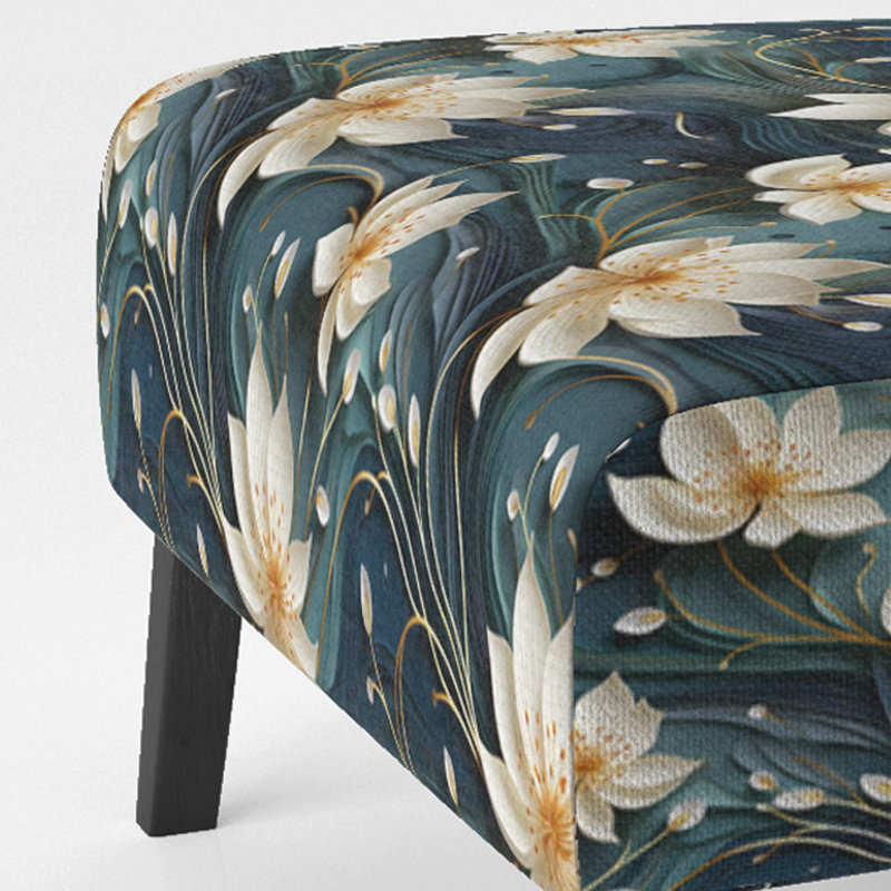 Fauteuil de chambre rembourré scandinave blanc et or, blanc et doré Lotus, Blanc et lotus zen tranquille