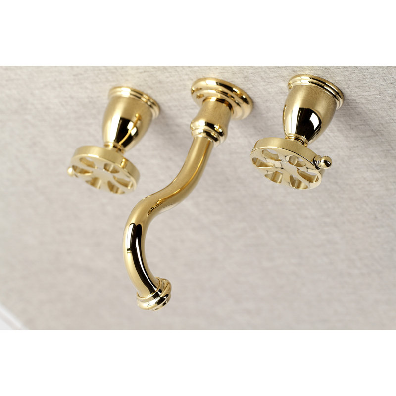 Kingston Brass Belknap Two-Handle 3-Hole Wall Mount Tub Faucet, Polished Brass, Cross