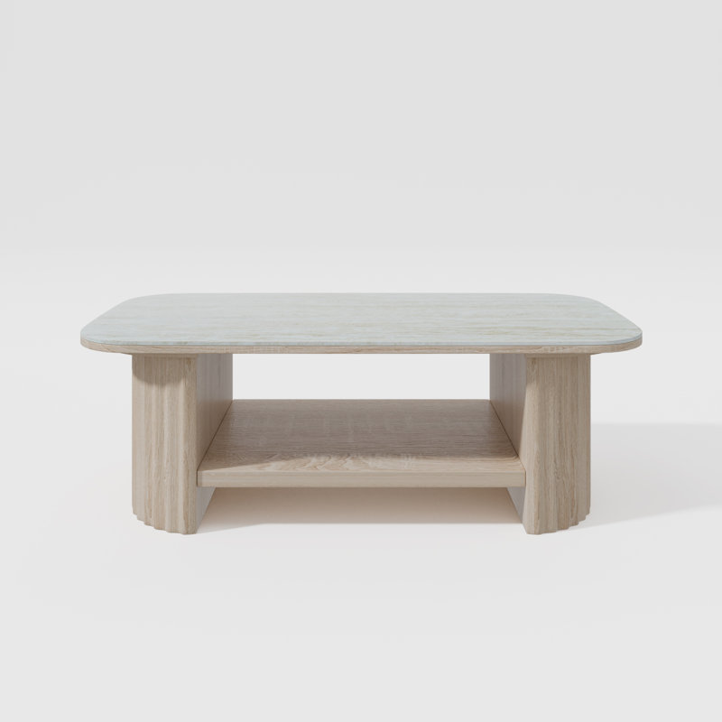 Solid Wood Coffee Table with Marble Tabletop