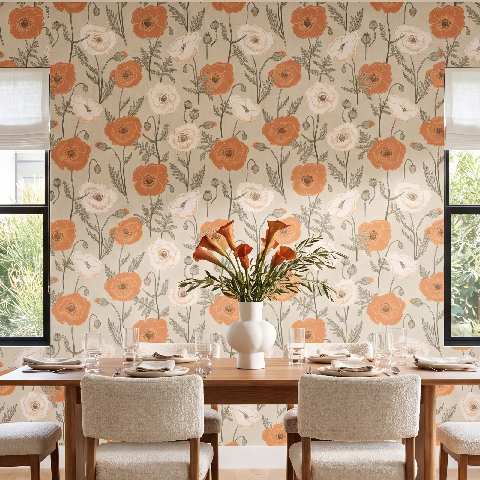 Kerin Peel & Stick Floral Wallpaper, Orange/Gray