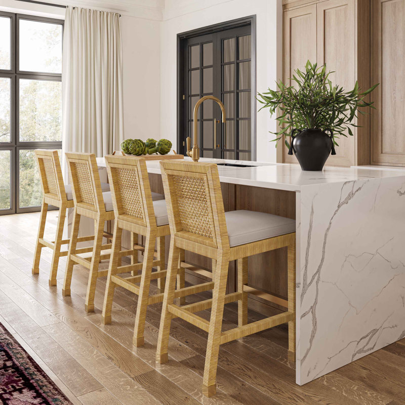 Amara Cream Linen Dining Stool, Counter Stool (24.2” Seat Height)