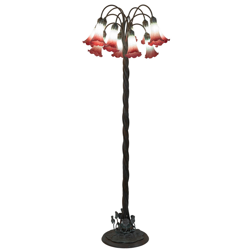 Meyda Tiffany & Stained Glass 61'' Mahogany Patina Tree Floor Lamp, Pink/White