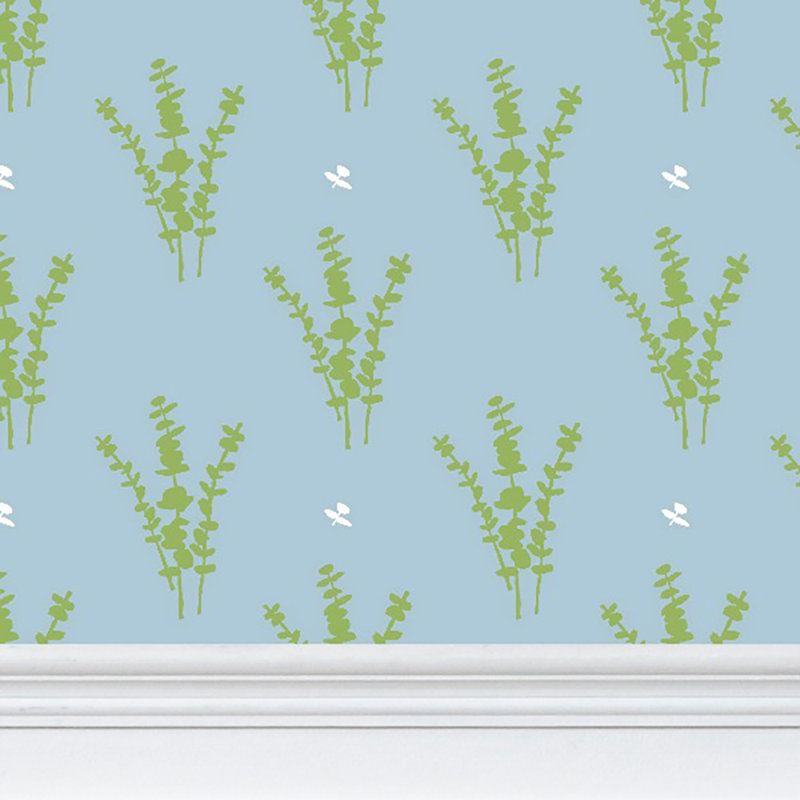 Eucalyptus Luxury Wallpaper, Cellulose/Polyester, Blue/Green/White