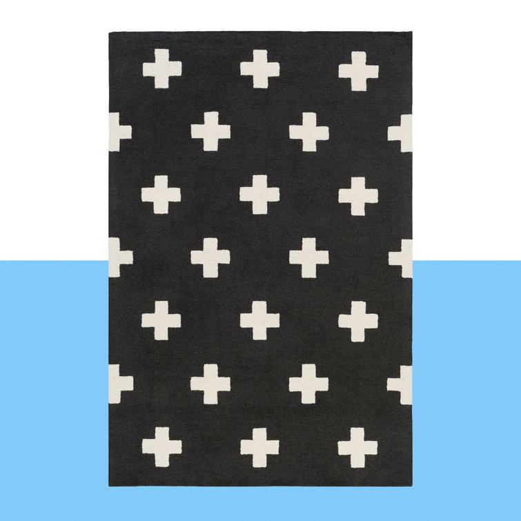 Tapis noir en laine touffeté à la main à motif géométrique Cavan
