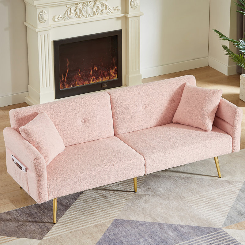 Canapé d'appoint rembourré avec poches latérales Modern Teddy, Rose