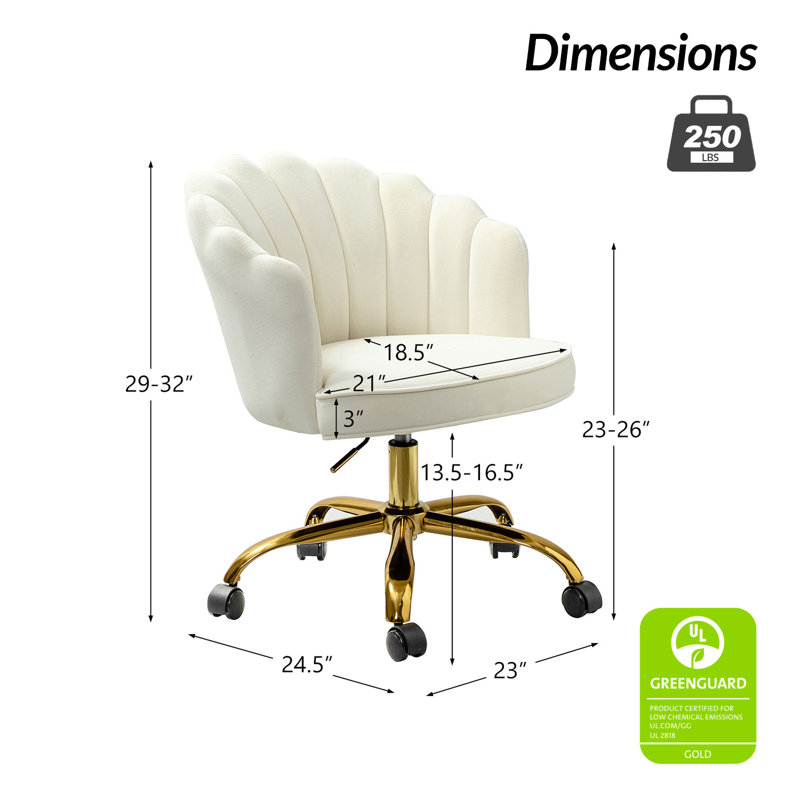 Belanda 23'' W Modern Velvet Task Chair with Tufted Back, Ivory