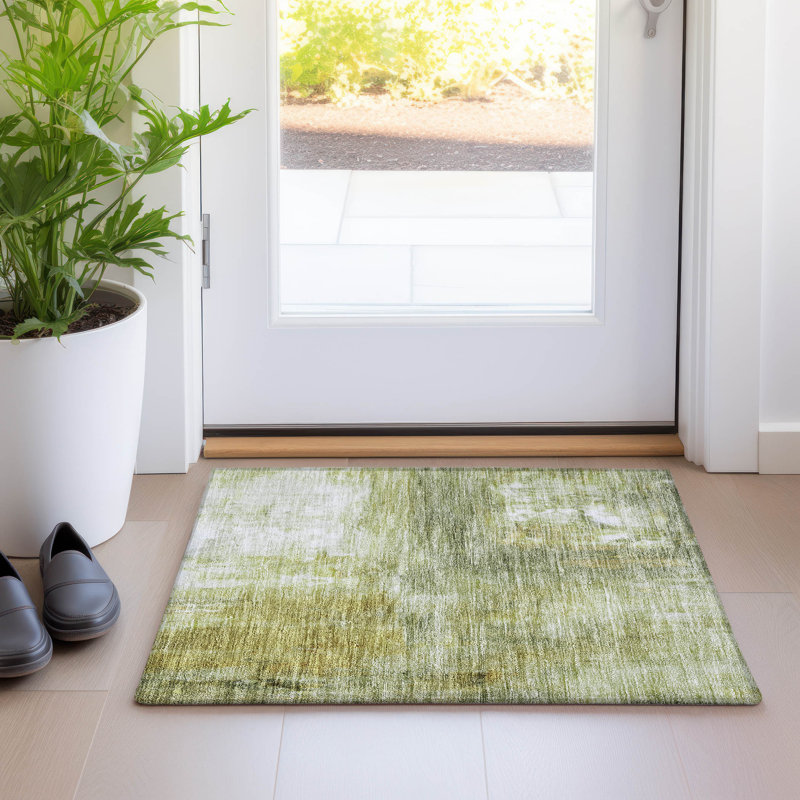 Sage Green Rectangular Machine Washable Indoor/Outdoor Rug