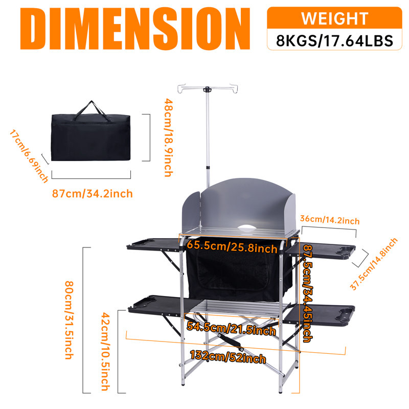 Dianira Rectangular Metal Folding Outdoor Camping Table , 52'' in. W 14.8'' in. D