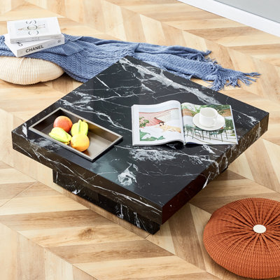 A Modern And Practical Coffee Table Made Of MDF Material With Black Patterns. The Fusion Of Elegance And Natural Fashion 31.4"*31.4"*12"
