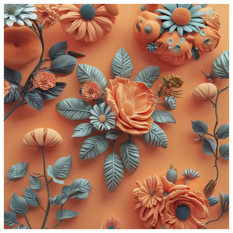 Housses de couette orange à motif floral, Très grand lit