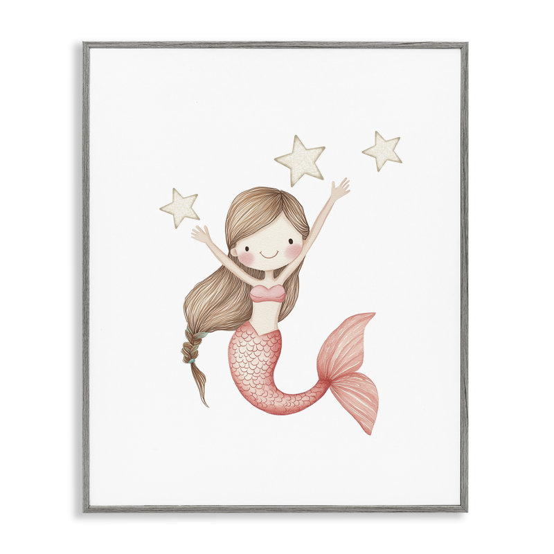 Giclée encadrée de sirène rose et d'étoiles, design par Christine Simpson Art, H 14 po x l 11 po, Estampe numérique Farmhouse