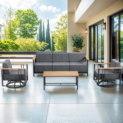 Timberloft 5-Person Outdoor Patio Conversation Set With Sofa Coffee Table Swivel Glider Chairs And 10" Thick Cushions by Hummuh