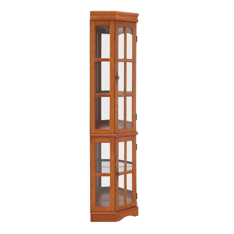 Vitrine de coin avec 5 tablettes et système d'éclairage, chêne (ampoule E26 non incluse)