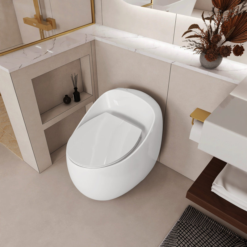 1-Piece 1.28 GPF Single Flush Egg Shape Toilet In Glossy, White