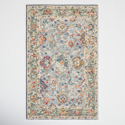 Hand-Tufted Gray/Green Oriental Wool and Cotton Rug